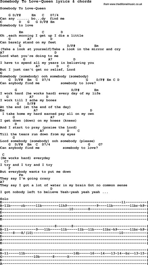 Somebody to Love Lyrics by Queen from the Seventies Power Ballads album- including song video, artist biography, translations and more: Can anybody find me somebody to love Ooh, each morning I get up I die a little Can barely stand on my feet (Take a l… 